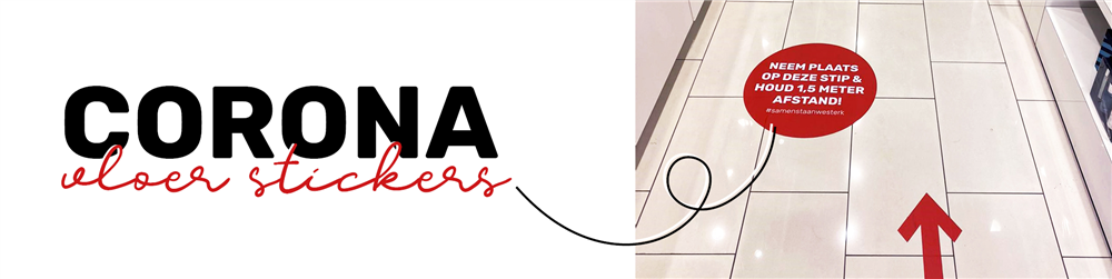 Vloerstickers voor binnen met een duidelijke cinformatie voor uw klant. Vanwege Corona / covid19 is er behoefte aan duidelijke communicatie zoals 1,5 afstand houden, waar kunt u plaats nemen en de route die de kant moet lopen. Geef uw klant de juiste infiormatie met deze vloerstickers.